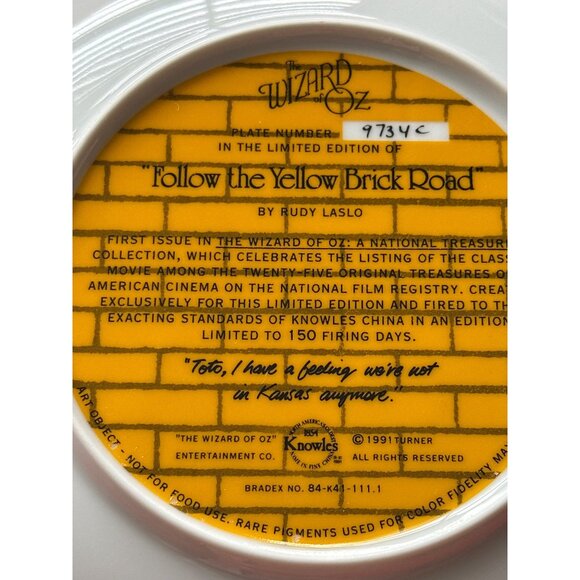FOLLOW THE YELLOW BRICK ROAD 1991 Wizard Of Oz Limited Edition Plate #9734C - Picture 4 of 4